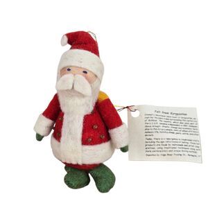 Vtg Felt from Kyrgyzstan Santa Claus Plush Ornament Christmas 4" Folk Art